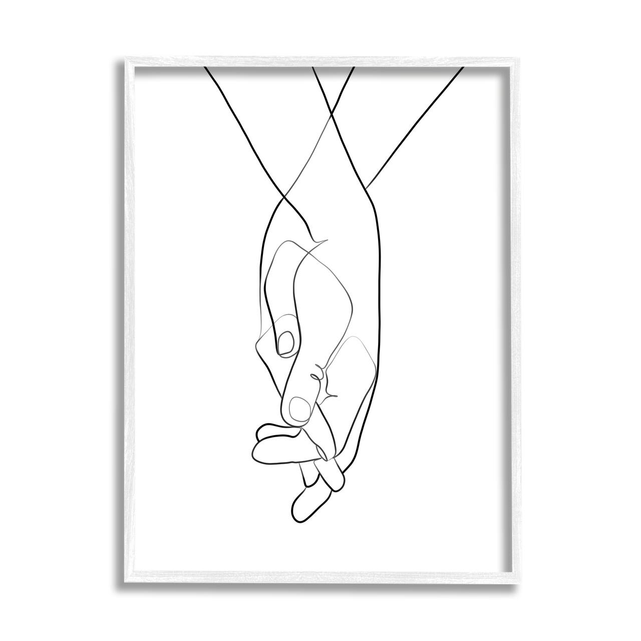 Stupell Industries Hands Intertwined Romantic Gesture Minimal Linework in White Frame Wall Art